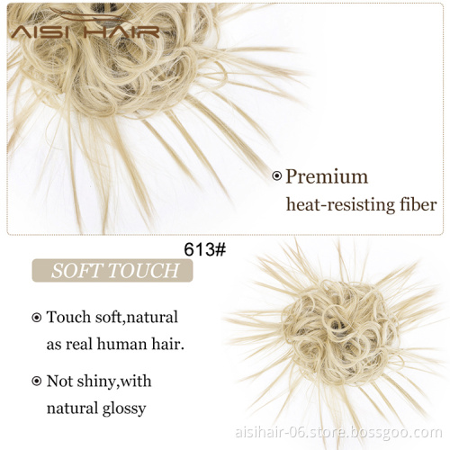 Aisi Hair Synthetic Donut Blonde Chignon Curly Bun Pad Chignon Elastic Band Ribbon Ponytail Rope Rubber Hair Extension For Women
